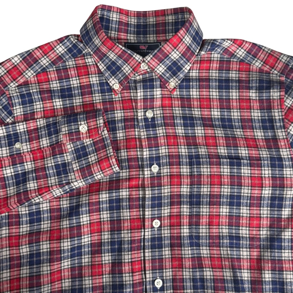 Vineyard Vines Mens M Performance Slim Fit Murray Shirt Red Blue Plaid Check